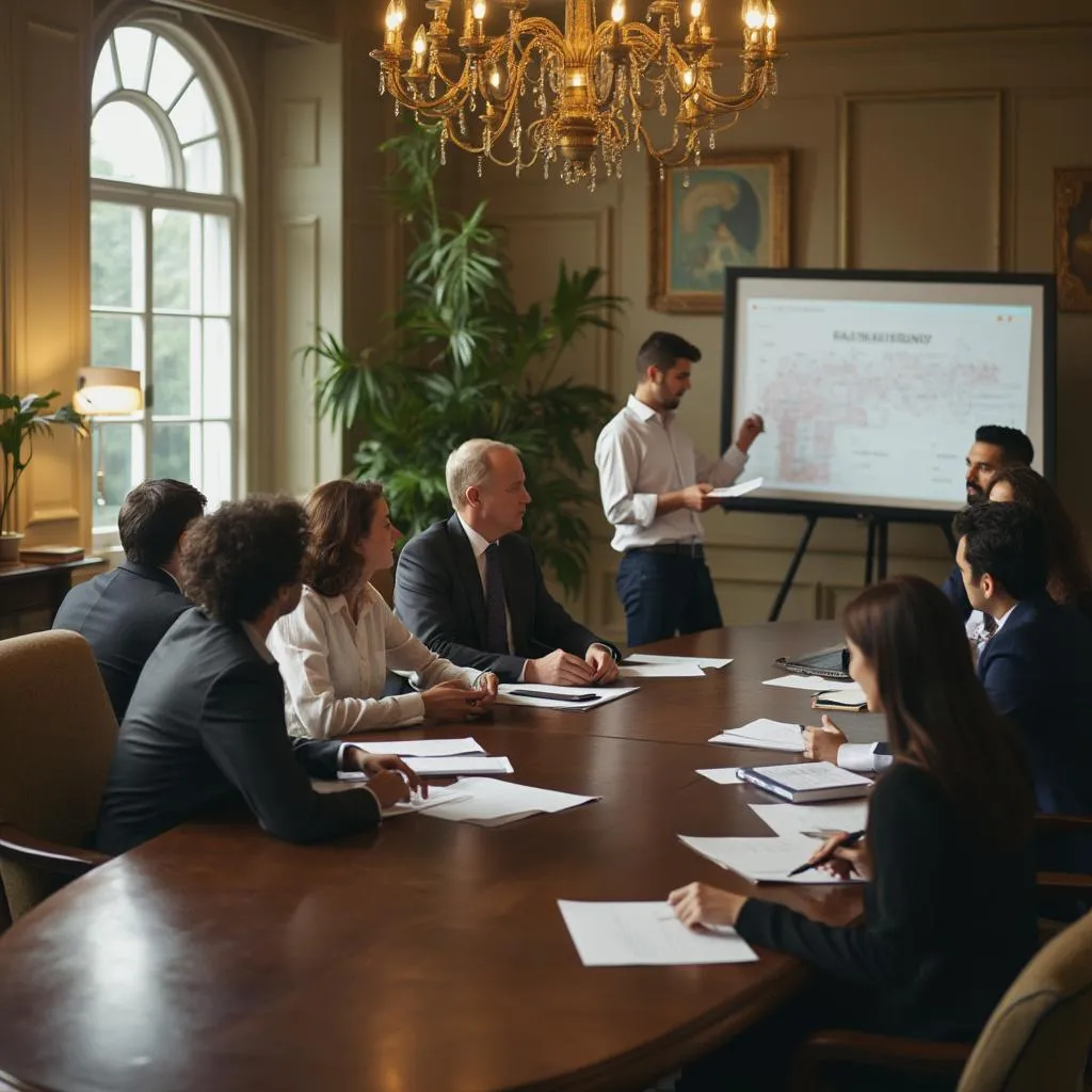 Equipo de consultoría en reunión estratégica